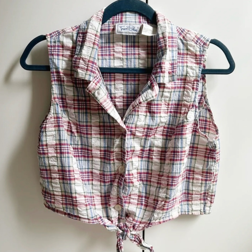 Vintage Plaid Summer Crop Tie-up Tank